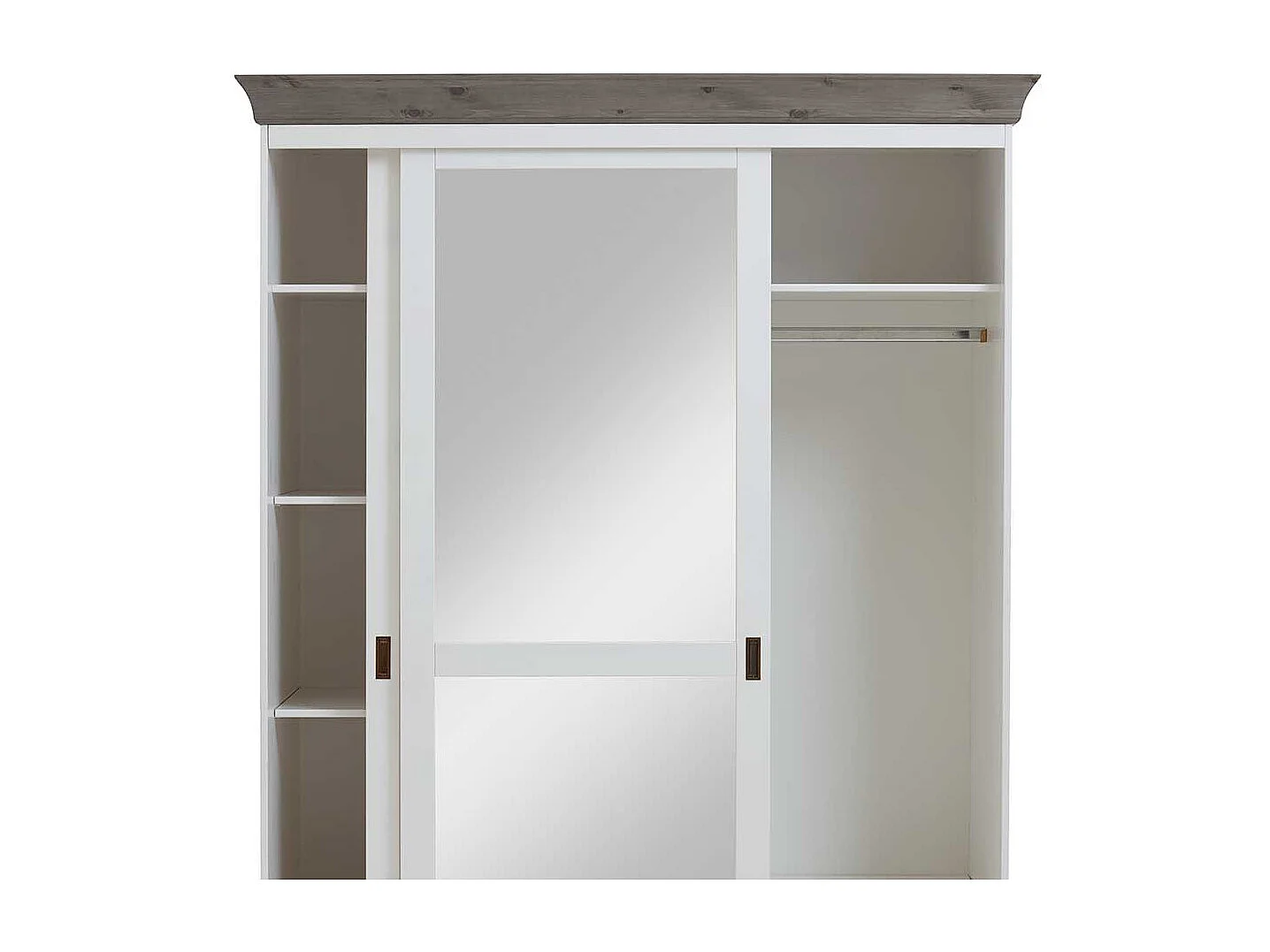 Massivholzschrank in Weiß Grau Kiefer massiv Schiebetüren