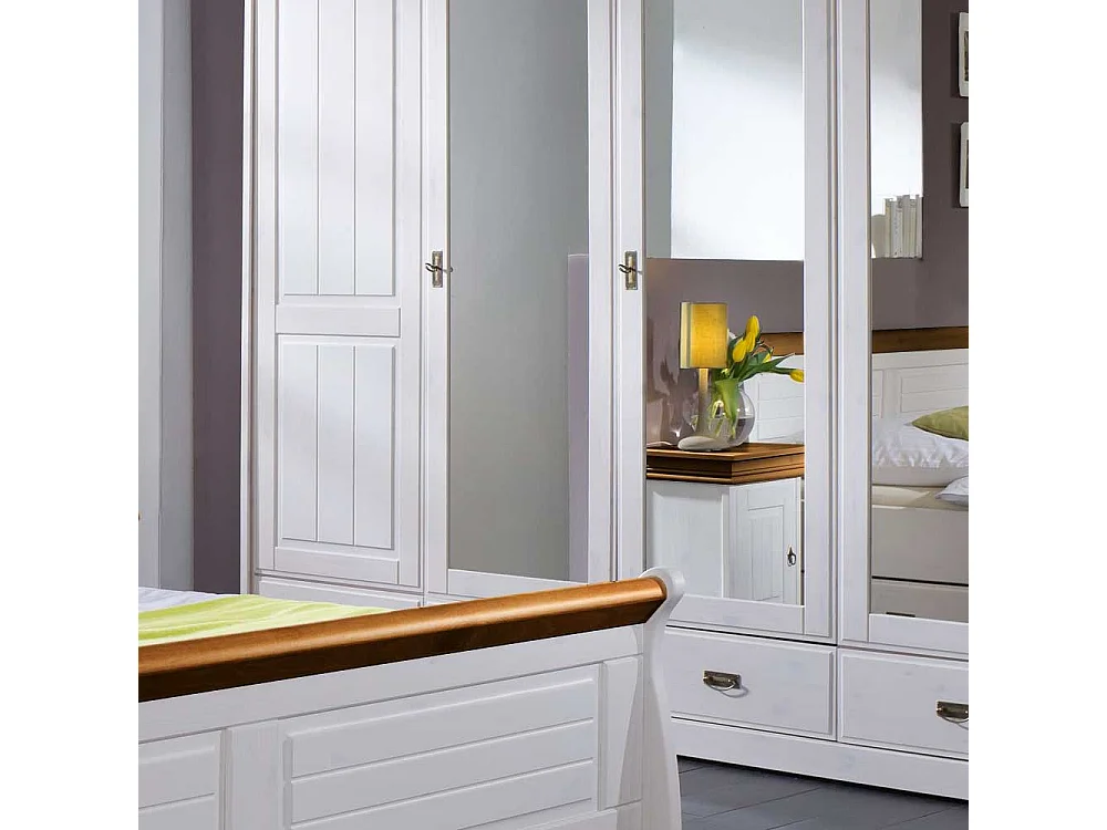 Schlafzimmer Kleiderschrank in Weiß Spiegelglas