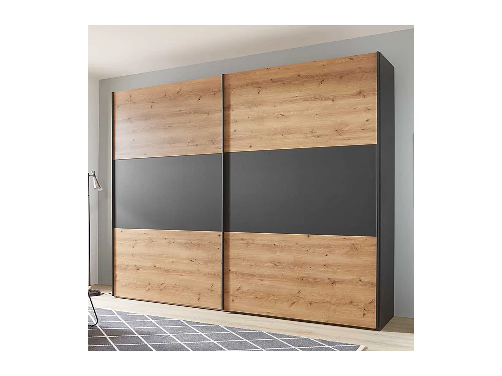 Schwebetüren Kleiderschrank in Eiche Bianco und Anthrazit Made in Germany