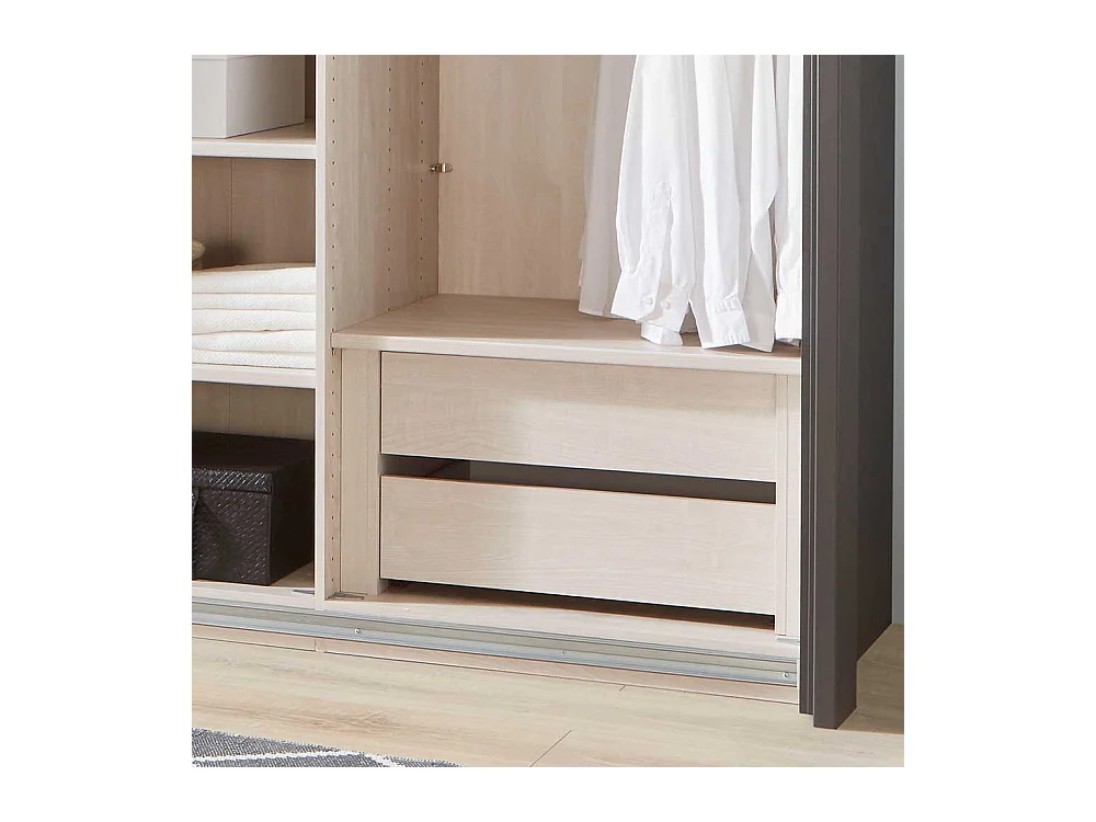 Schwebetüren Kleiderschrank in Eiche Bianco und Anthrazit Made in Germany