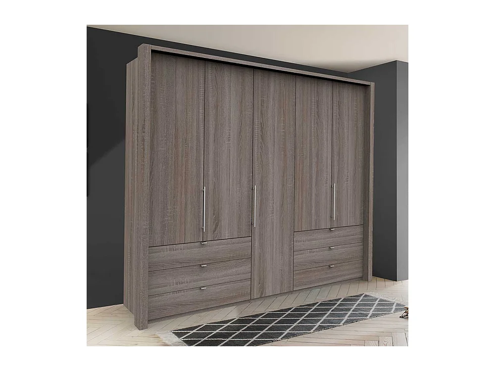 Premium Falttürenschrank in Eiche Trüffelfarben sechs Schubladen