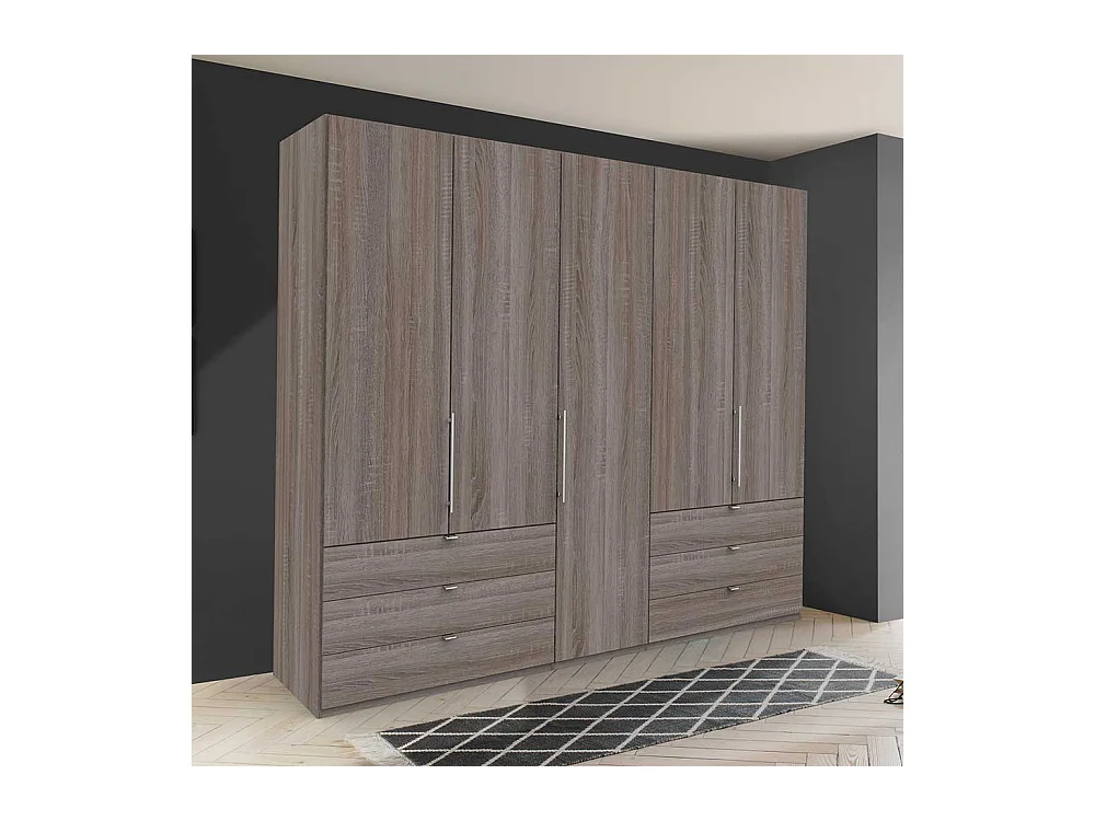 Premium Falttürenschrank in Eiche Trüffelfarben sechs Schubladen