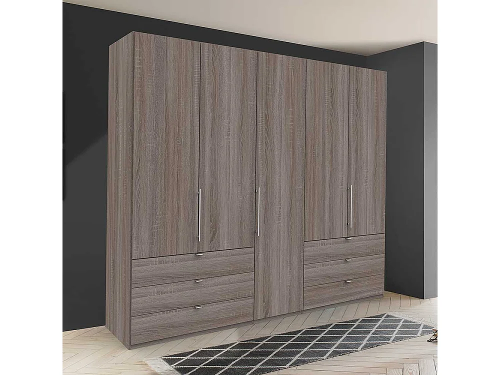 Premium Falttürenschrank in Eiche Trüffelfarben sechs Schubladen