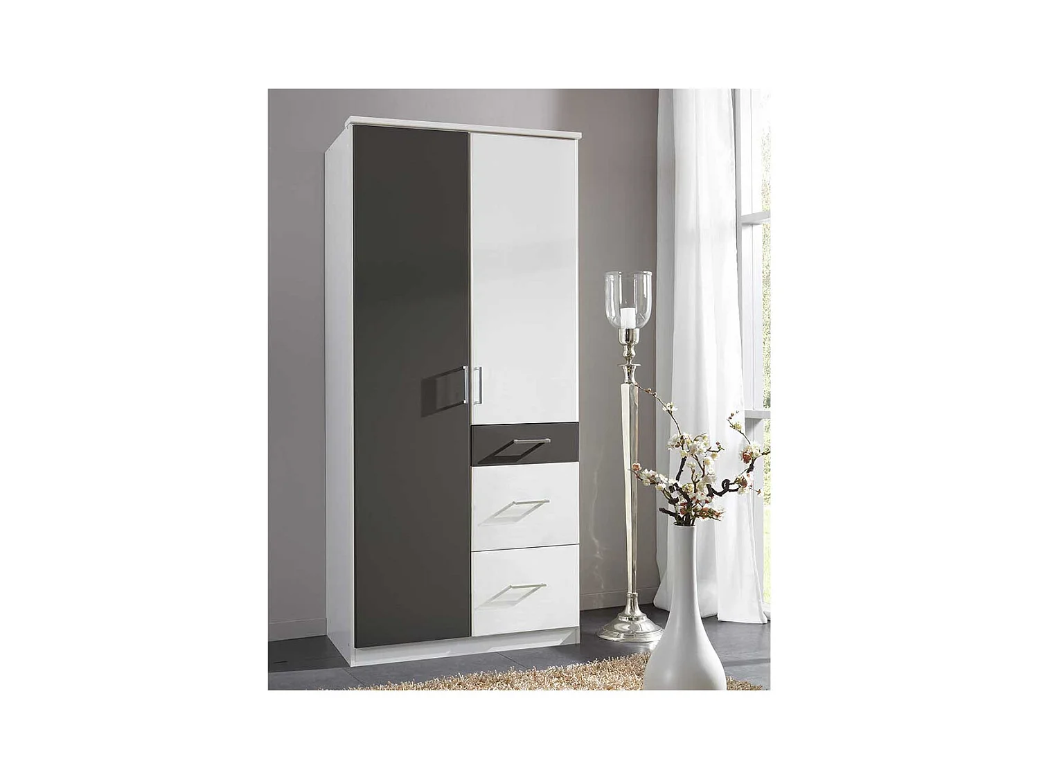 Drehtürenschrank Gästezimmer mit drei Schubladen modernem Design