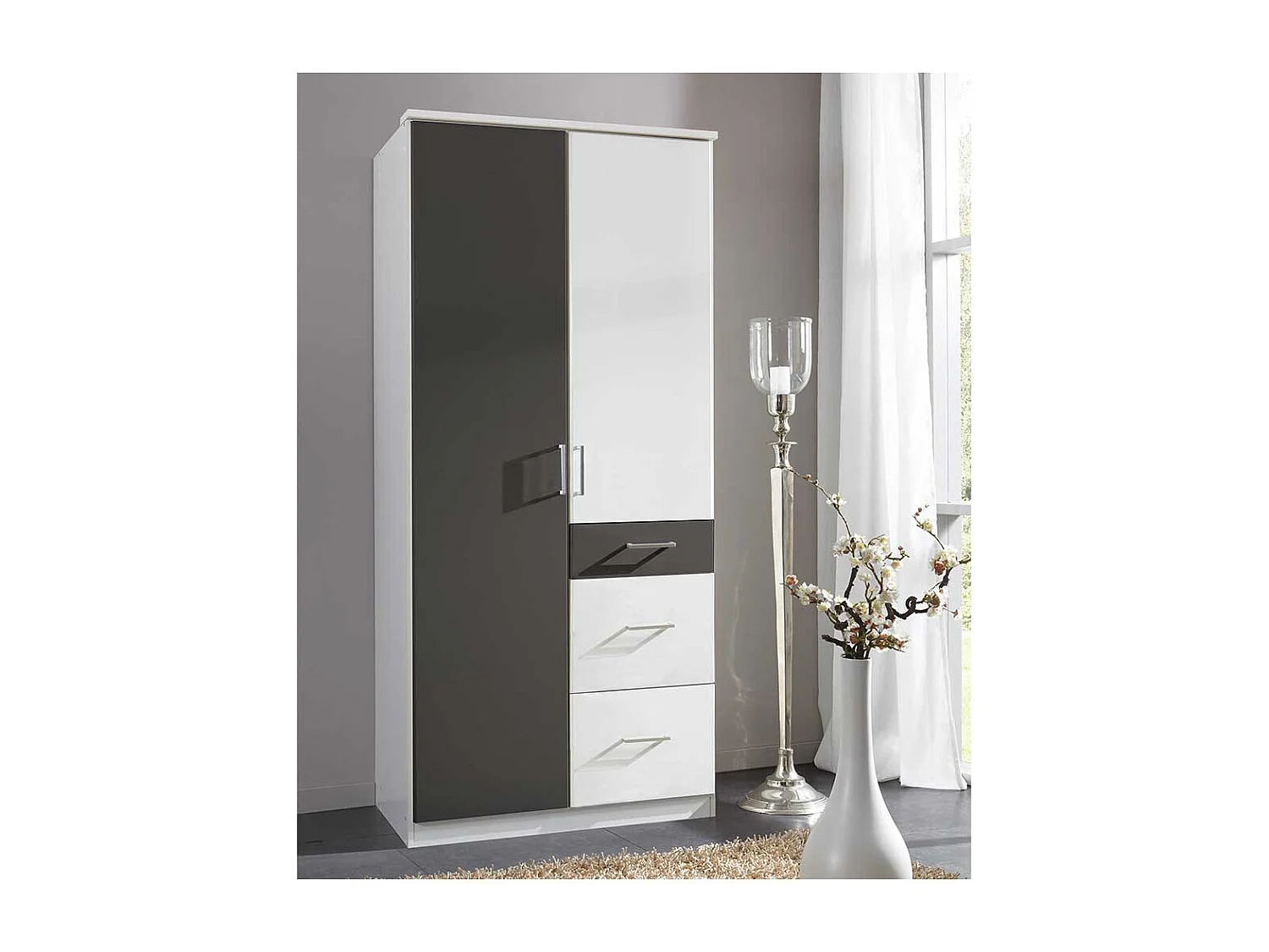 Drehtürenschrank Gästezimmer mit drei Schubladen modernem Design