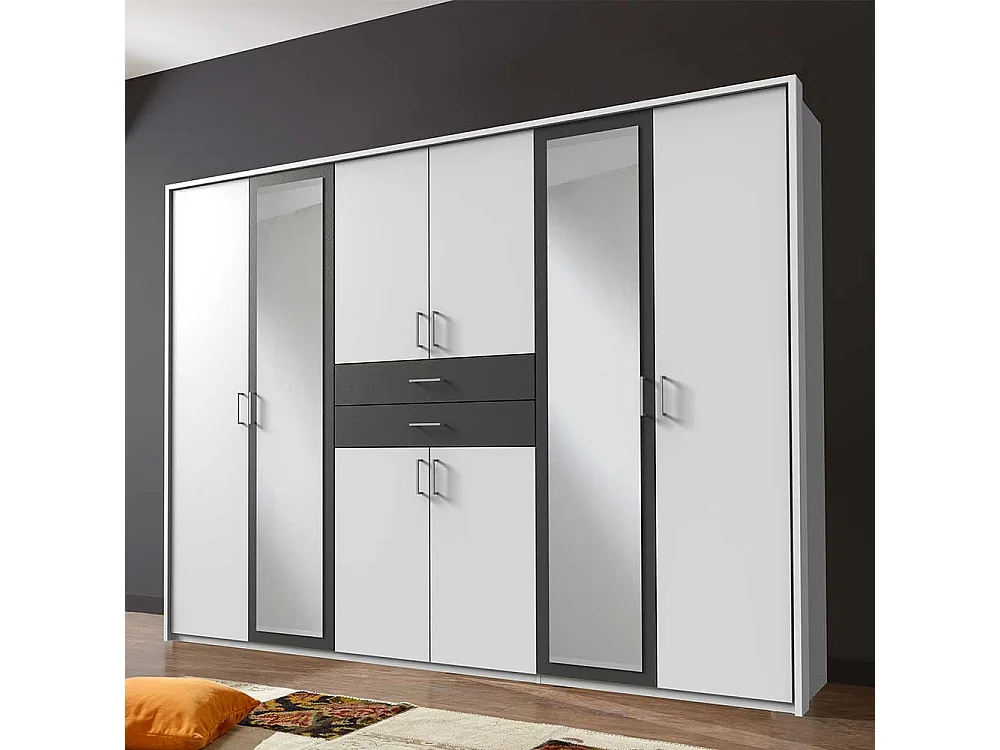XL Kleiderschrank Schlafzimmer in Weiß und Dunkelgrau 58 cm tief