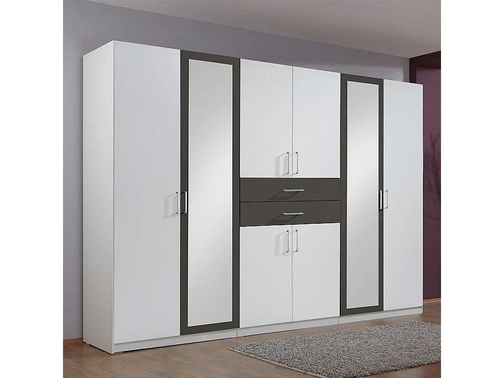 XL Kleiderschrank Schlafzimmer in Weiß und Dunkelgrau 58 cm tief