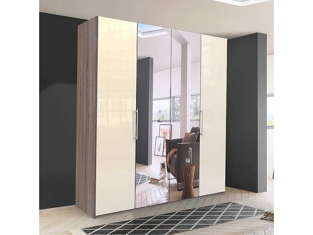 Spiegel Kleiderschrank mit Falttüren glasbeschichtet