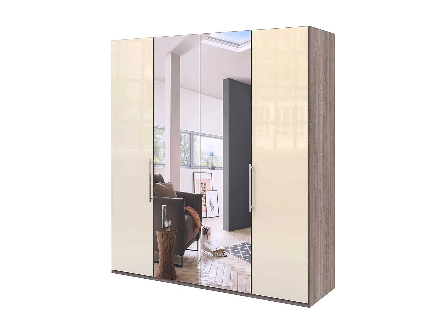 Spiegel Kleiderschrank mit Falttüren glasbeschichtet