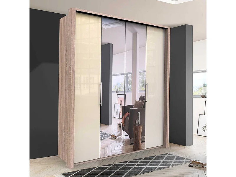 Spiegel Kleiderschrank mit zwei Falttüren Cremefarben Eiche Sägerau