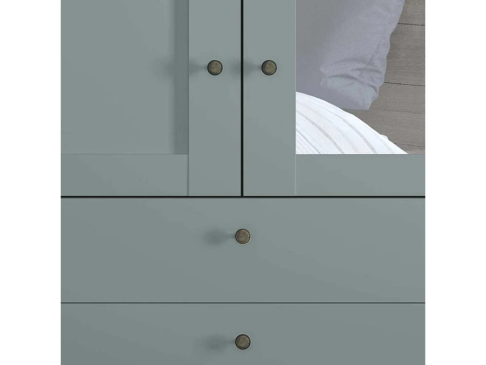 Drehtürenschrank mit Spiegel rechts in Graugrün Landhausstil