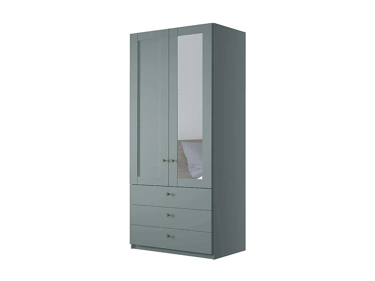 Drehtürenschrank mit Spiegel rechts in Graugrün Landhausstil