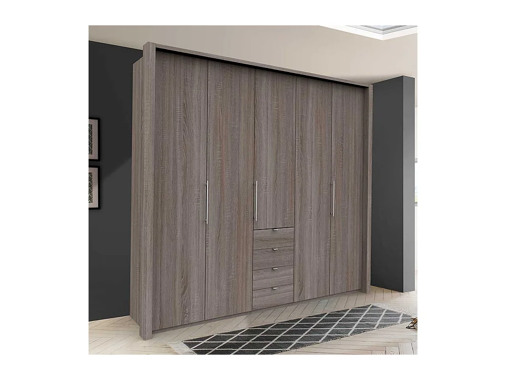 Schlafzimmerschrank in Eiche Trüffelfarben 3 türig mit Schubladen