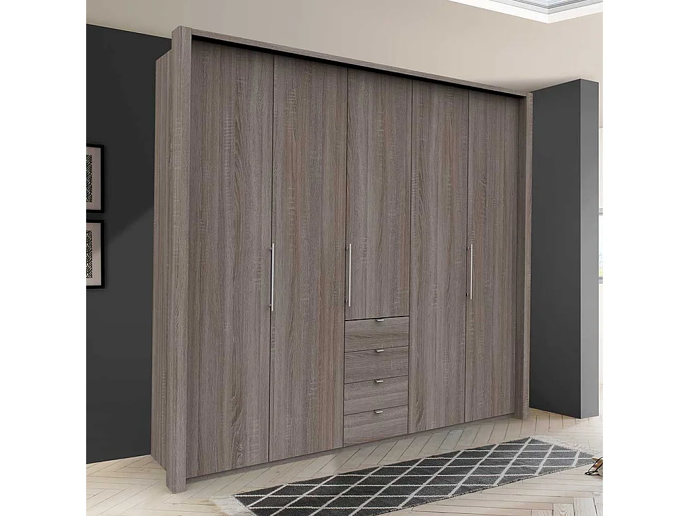 Schlafzimmerschrank in Eiche Trüffelfarben 3 türig mit Schubladen