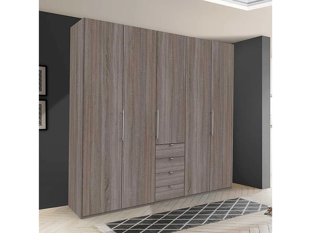 Schlafzimmerschrank in Eiche Trüffelfarben 3 türig mit Schubladen