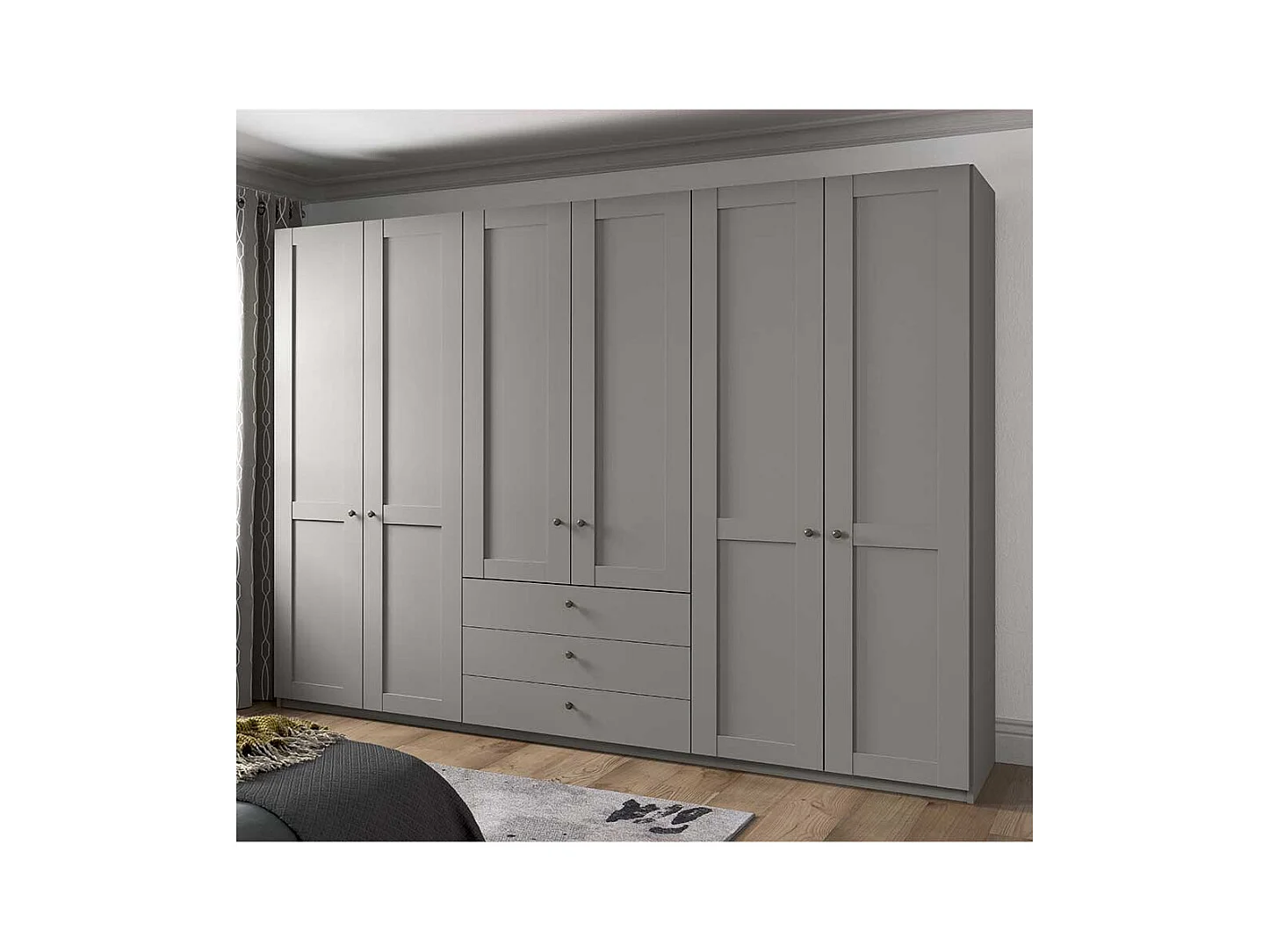 Kleiderschrank in Hellgrau Landhaus 300 cm breit 58 cm tief