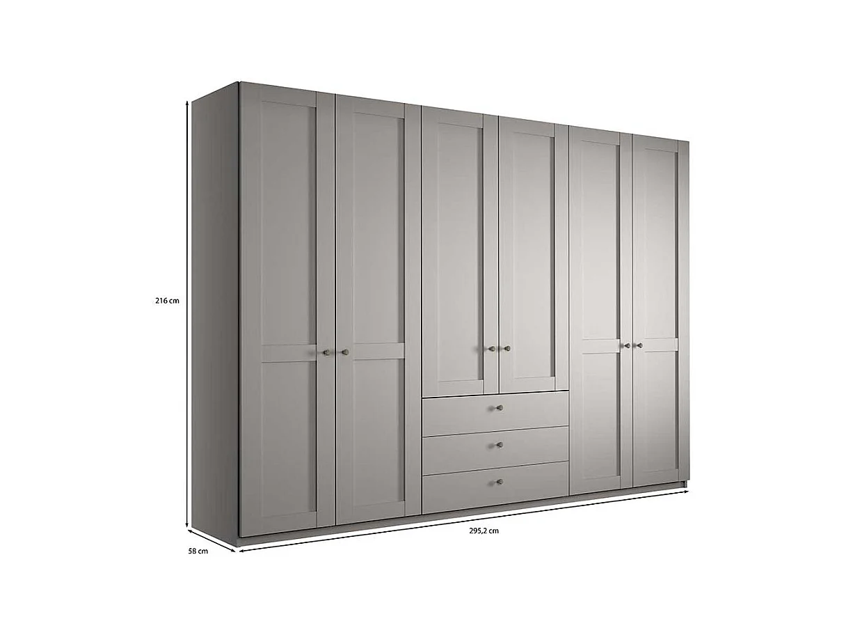 Kleiderschrank in Hellgrau Landhaus 300 cm breit 58 cm tief