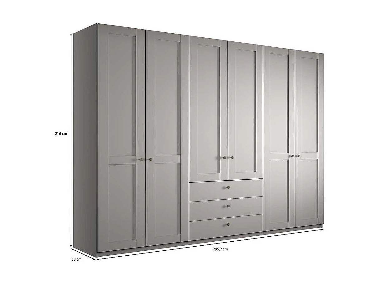 Kleiderschrank in Hellgrau Landhaus 300 cm breit 58 cm tief