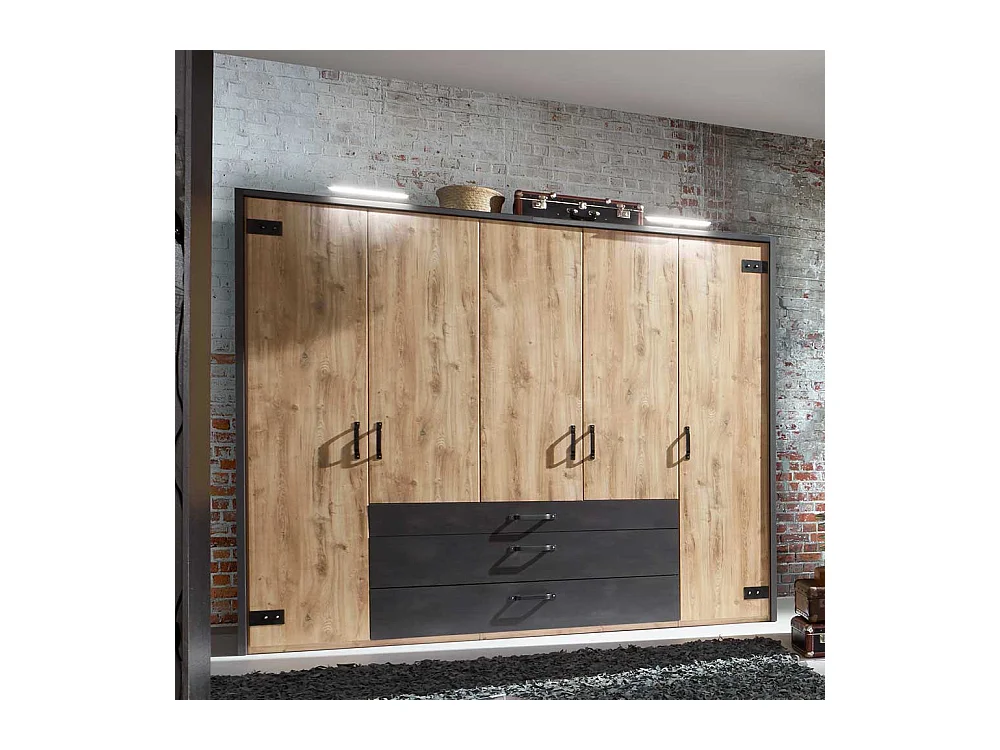 Moderner Drehtürenschrank mit drei Schubladen Metallgriffen