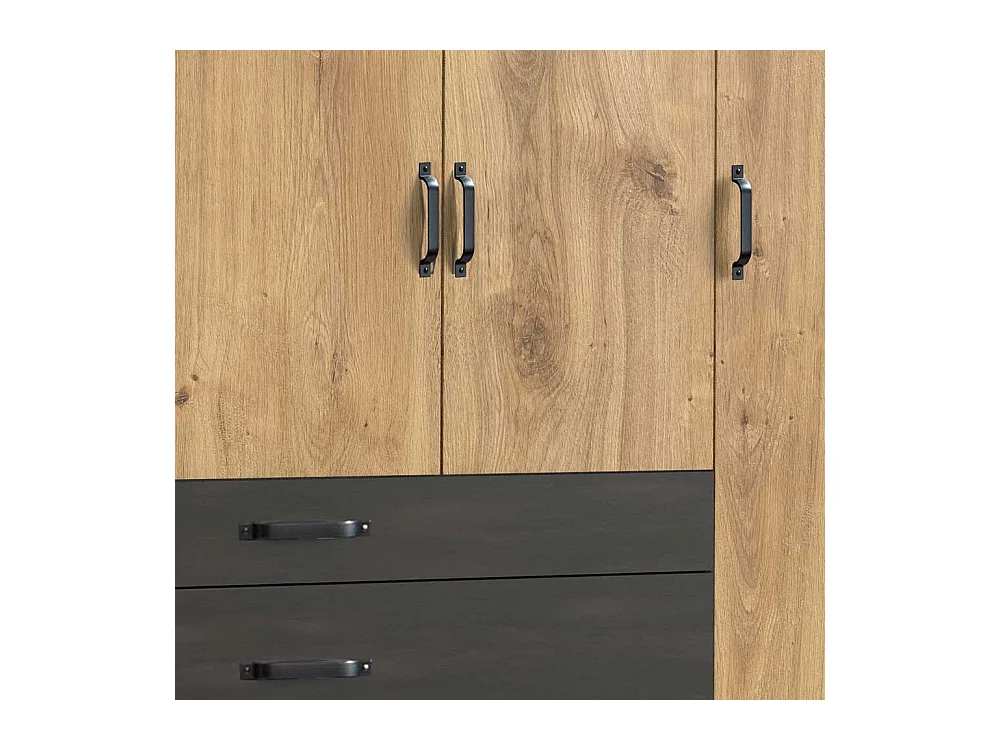 Moderner Drehtürenschrank mit drei Schubladen Metallgriffen