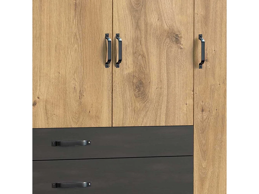 Moderner Drehtürenschrank mit drei Schubladen Metallgriffen