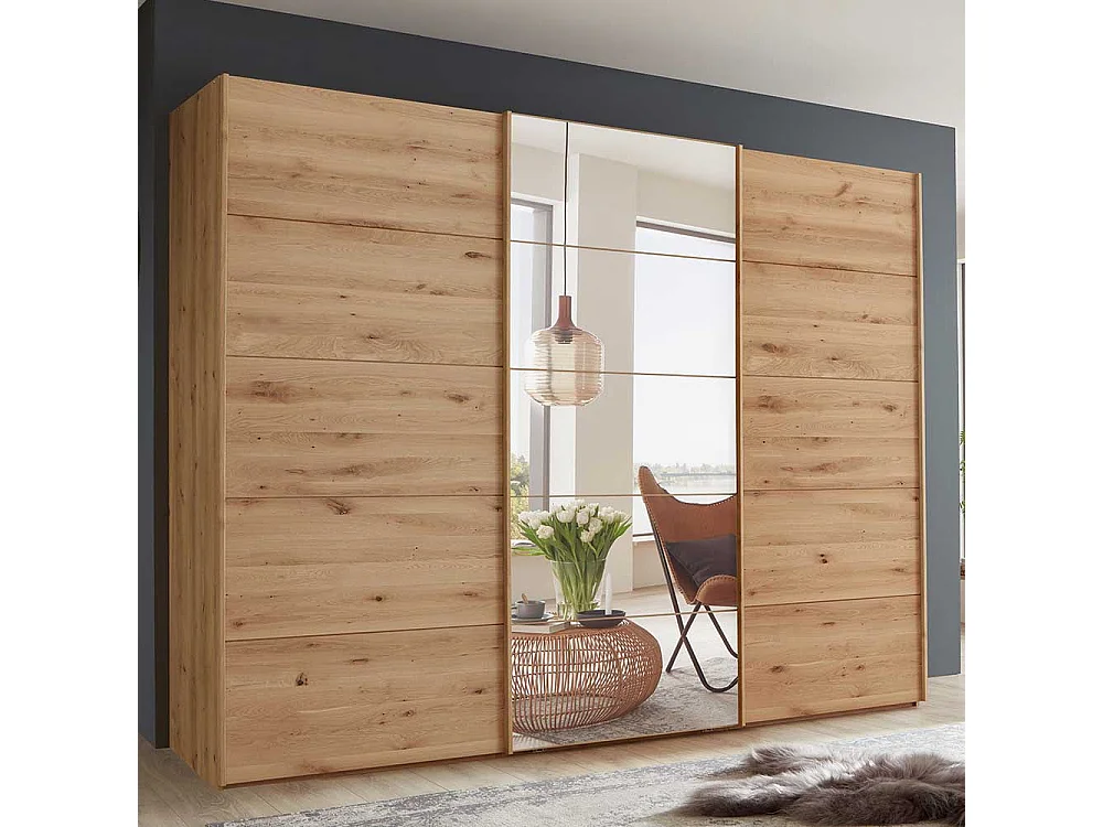 Gleittürenschrank in Eiche Bianco Spiegel