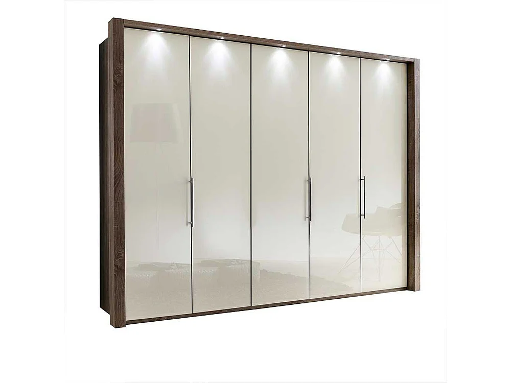 Falttürenschrank in Creme Weiß LED Beleuchtung