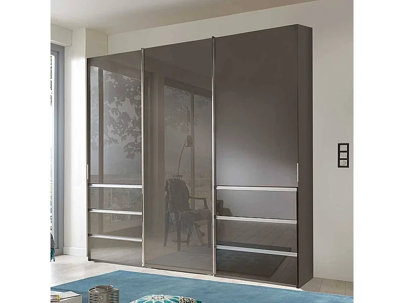 Schwebetürenkleiderschrank braun glasbeschichtet sechs Schubladen