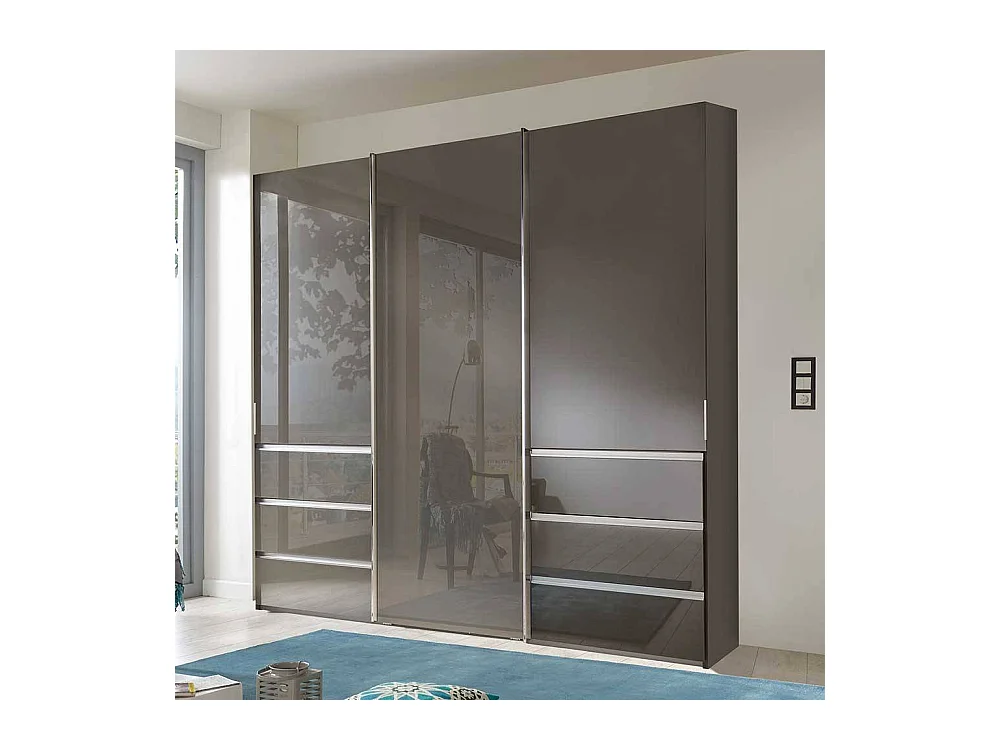 Schwebetürenkleiderschrank braun glasbeschichtet sechs Schubladen