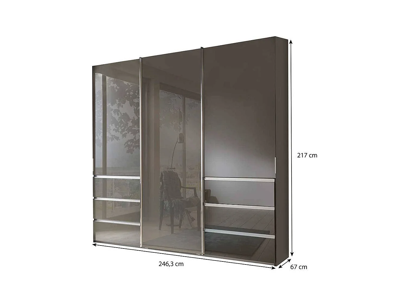 Schwebetürenkleiderschrank braun glasbeschichtet sechs Schubladen