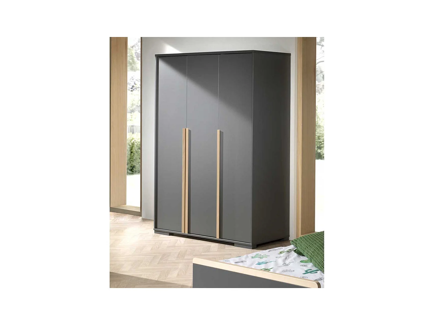 Schlafzimmerschrank in Anthrazit und Buche Optik 195 cm hoch