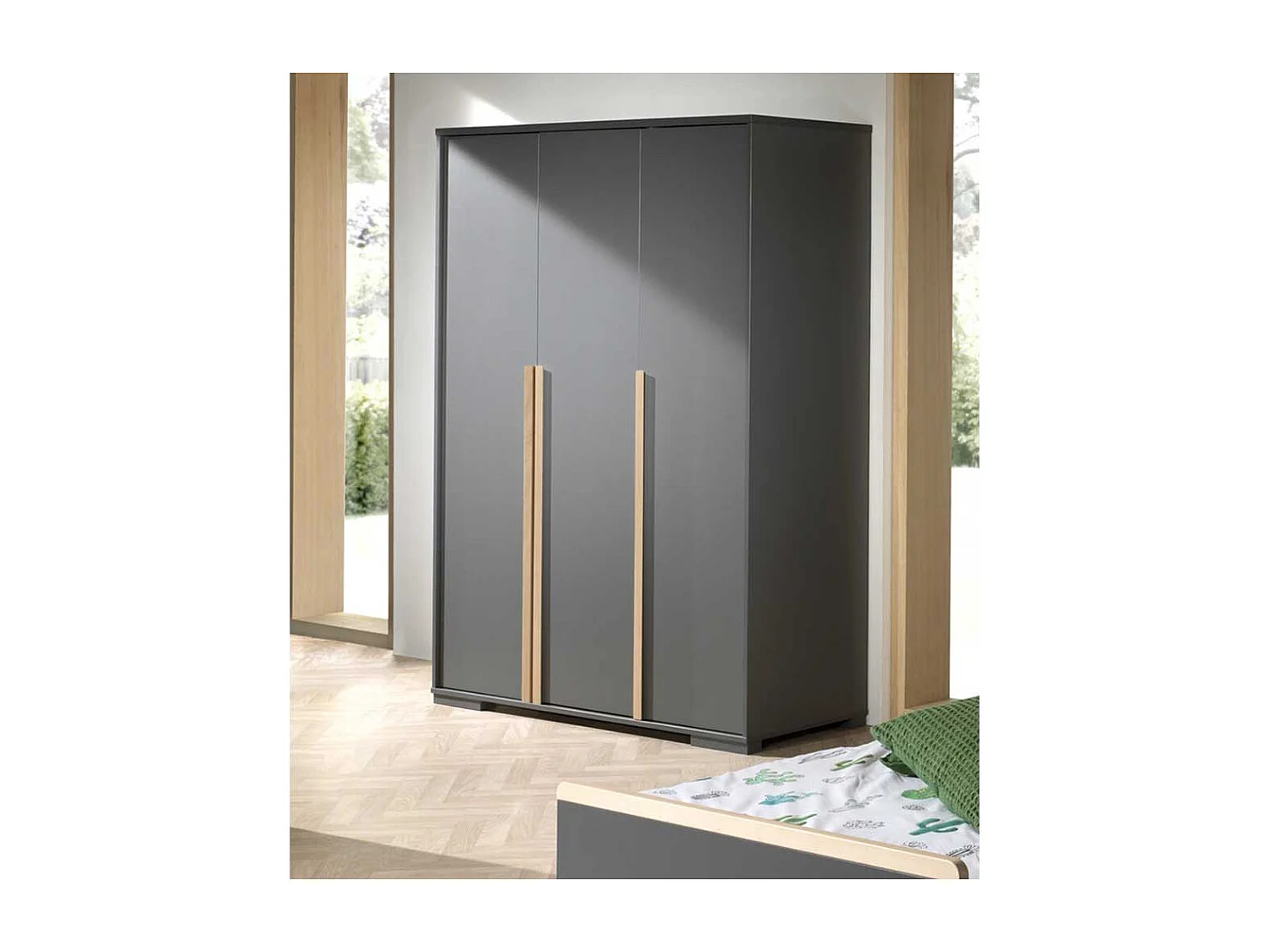 Schlafzimmerschrank in Anthrazit und Buche Optik 195 cm hoch