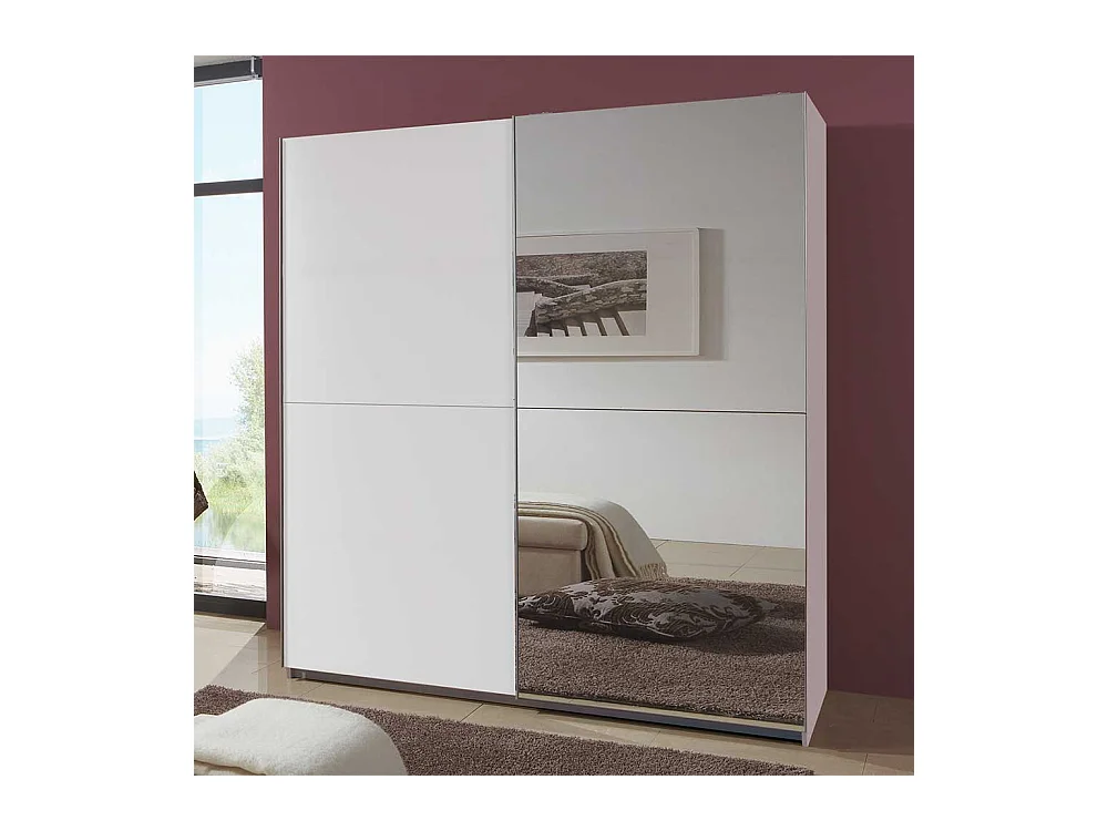 Schwebetürenschrank Weiß Spiegel in modernem Design 179 cm breit