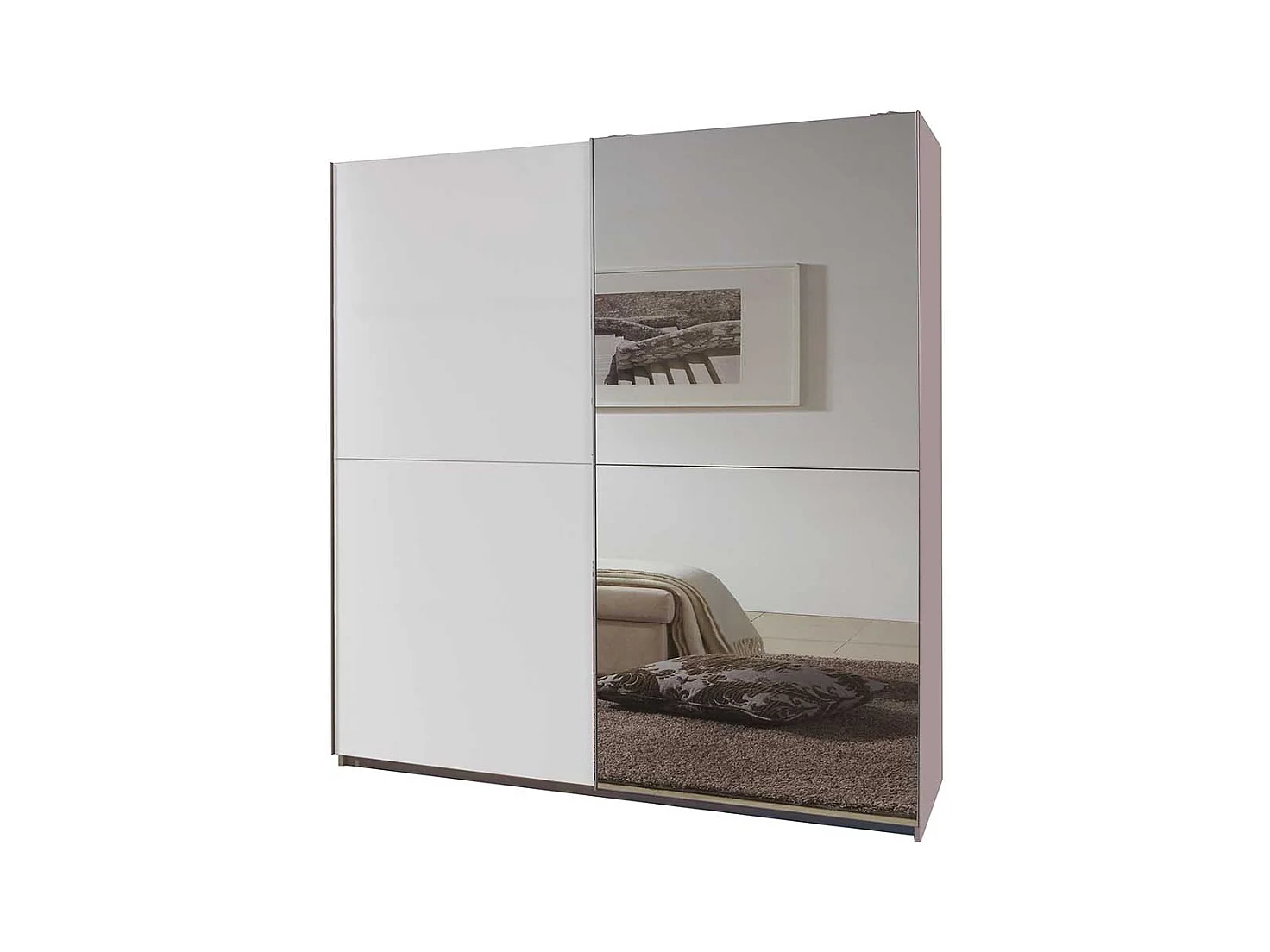 Schwebetürenschrank Weiß Spiegel in modernem Design 179 cm breit