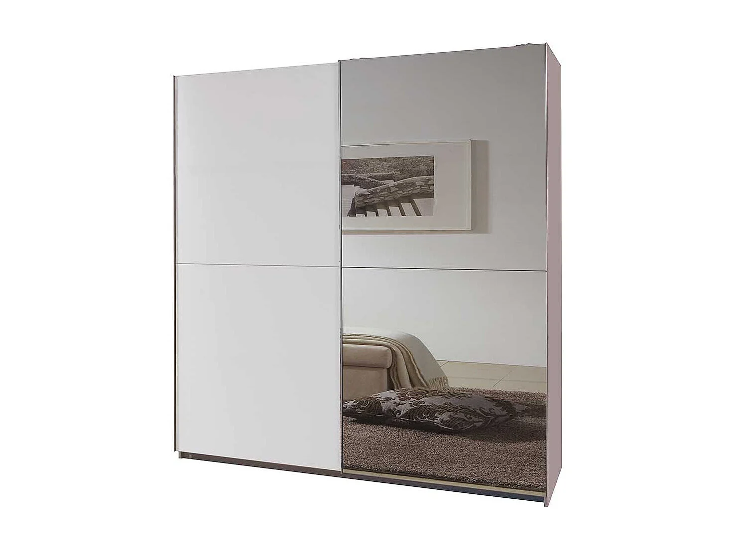 Schwebetürenschrank Weiß Spiegel in modernem Design 179 cm breit