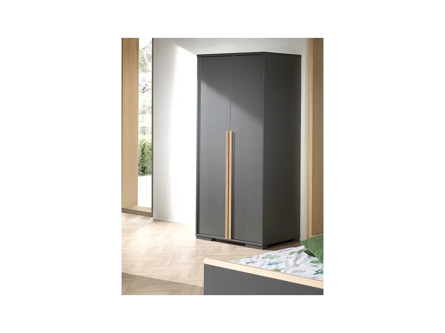 Drehtürenschrank in Anthrazit und Buche Optik 195 cm hoch