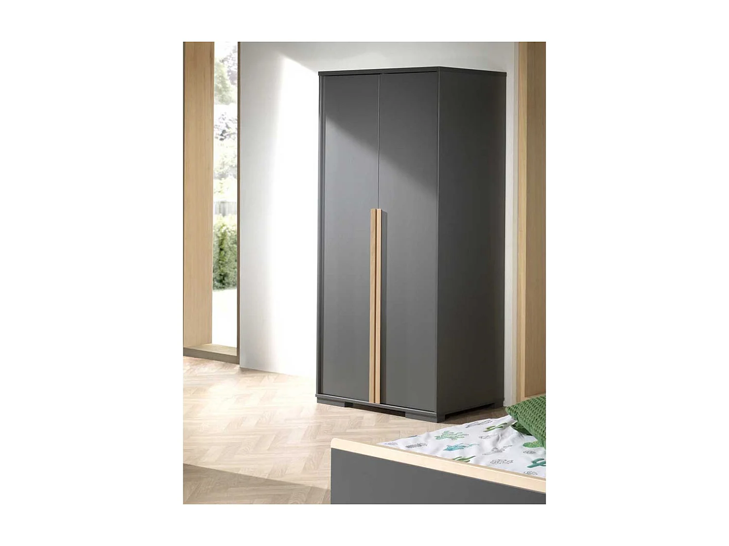 Drehtürenschrank in Anthrazit und Buche Optik 195 cm hoch