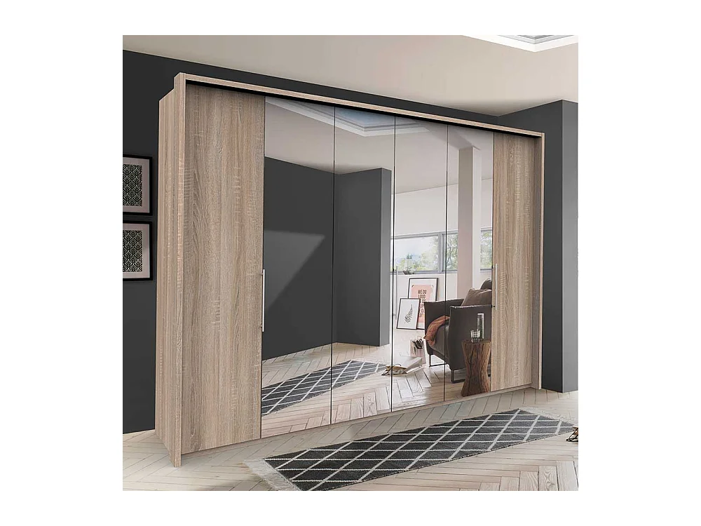 Spiegel Kleiderschrank mit drei Falttüren Eiche Sägerau