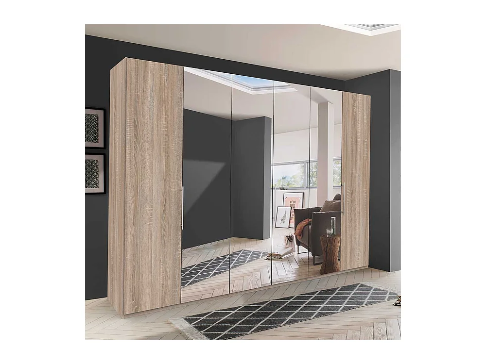 Spiegel Kleiderschrank mit drei Falttüren Eiche Sägerau