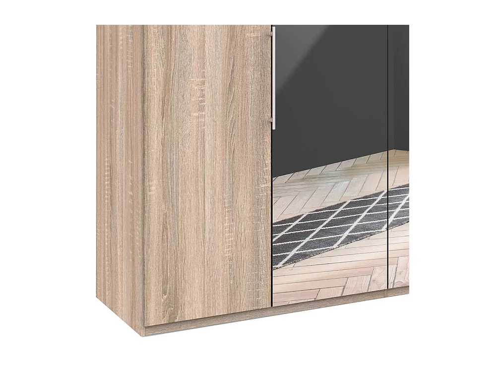 Spiegel Kleiderschrank mit drei Falttüren Eiche Sägerau