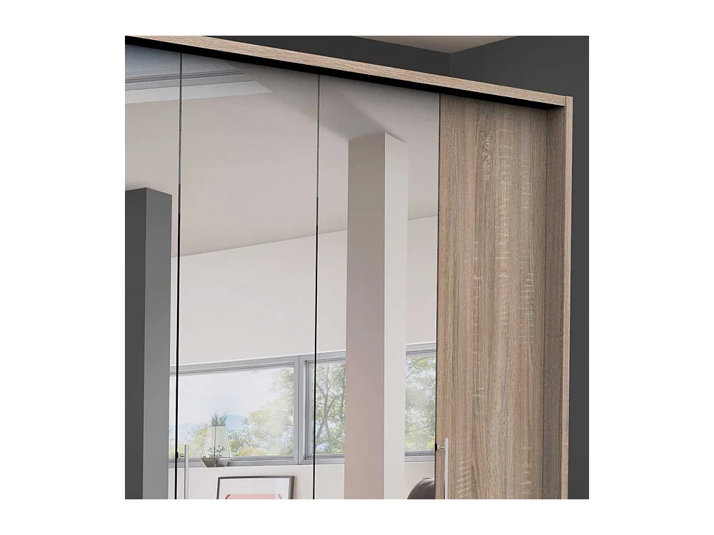 Spiegel Kleiderschrank mit drei Falttüren Eiche Sägerau