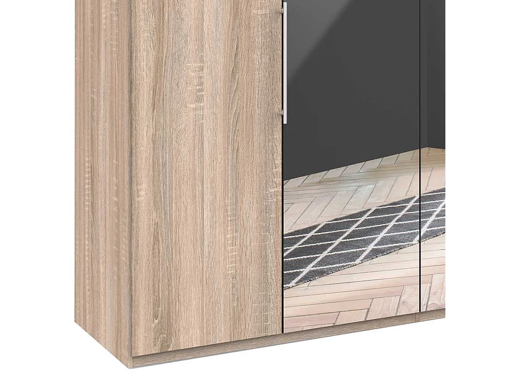 Spiegel Kleiderschrank mit drei Falttüren Eiche Sägerau