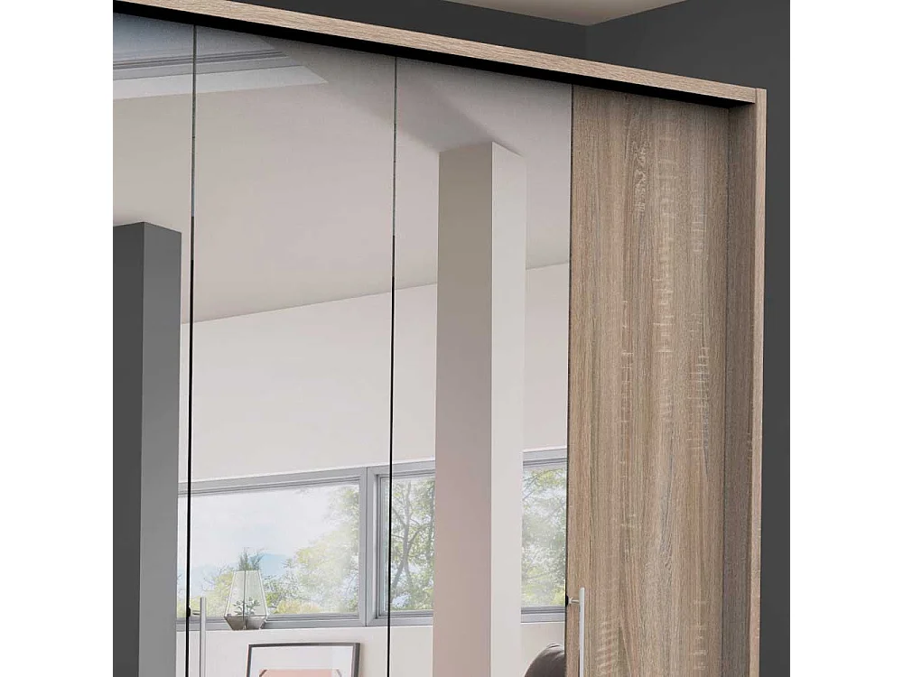 Spiegel Kleiderschrank mit drei Falttüren Eiche Sägerau
