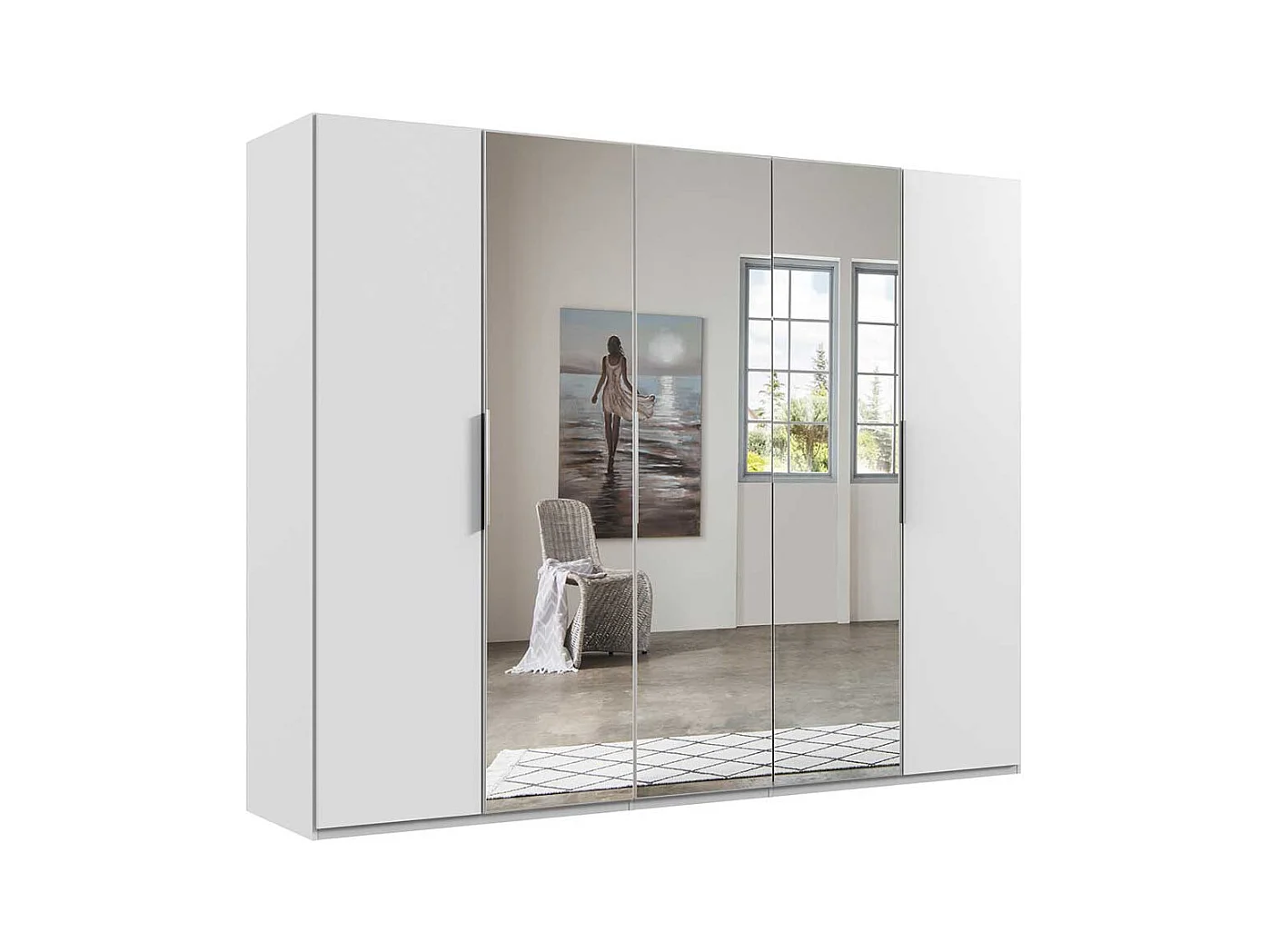 Spiegel Schlafzimmerschrank in Weiß Dreh- und Falttüren