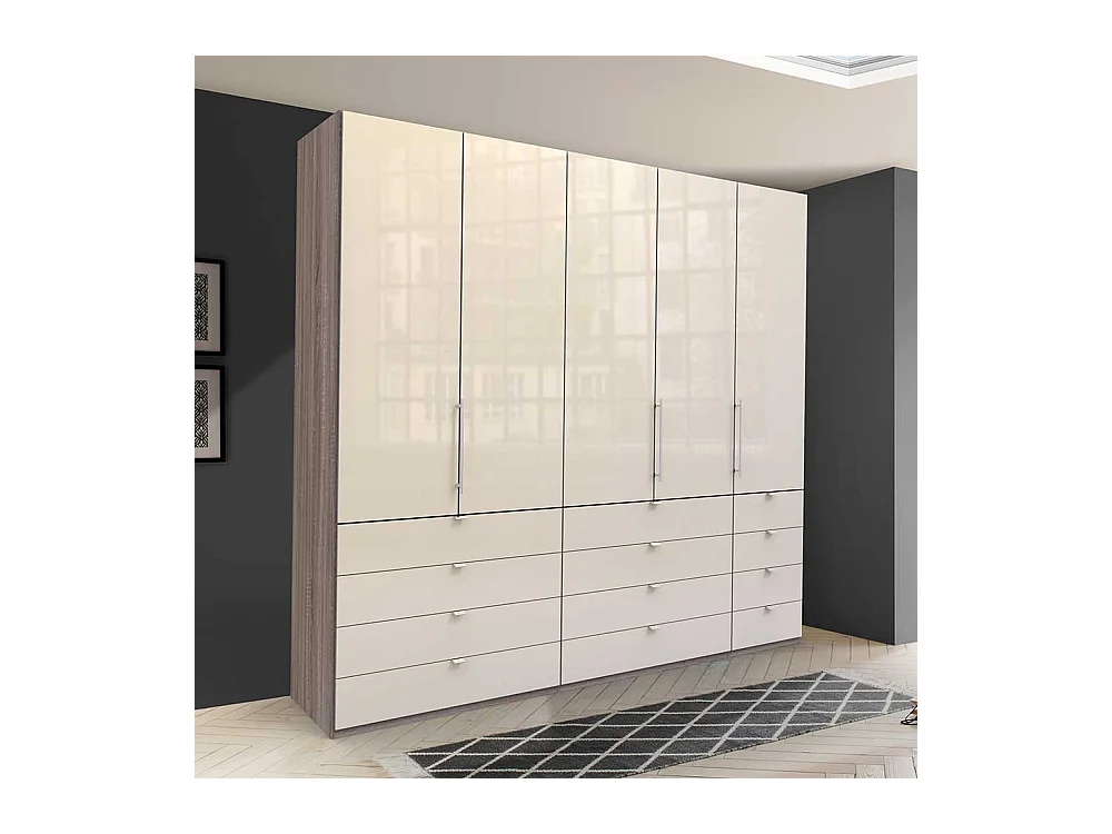 Kombi Schlafzimmerschrank 3 türig mit vielen Schubladen glasbeschichtet