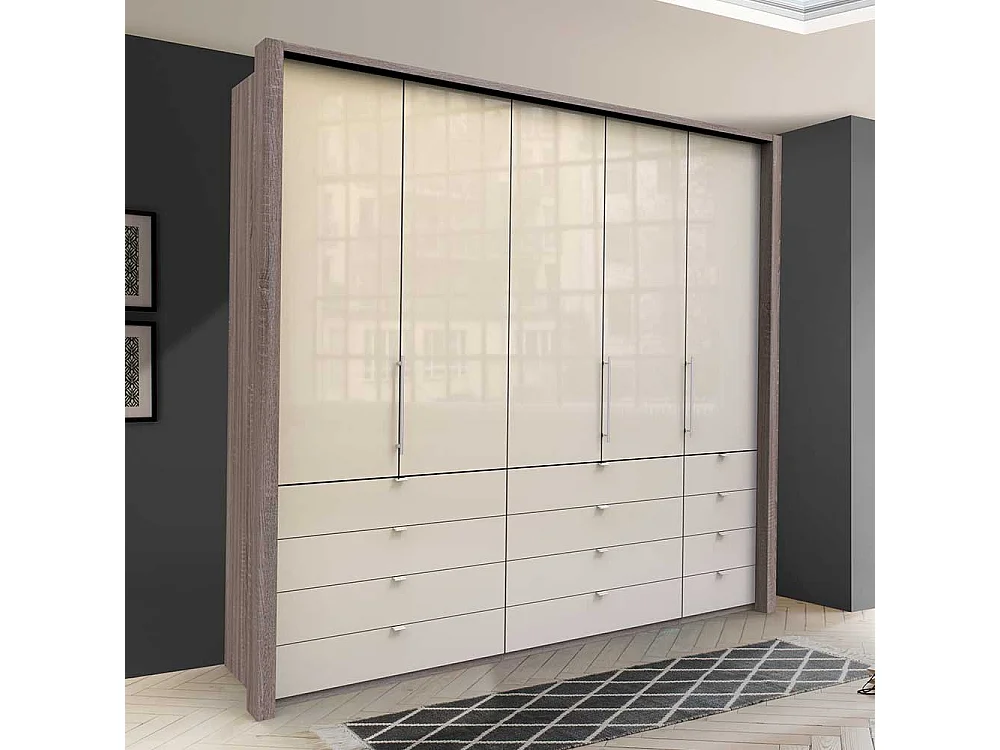 Kombi Schlafzimmerschrank 3 türig mit vielen Schubladen glasbeschichtet