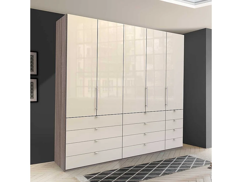 Kombi Schlafzimmerschrank 3 türig mit vielen Schubladen glasbeschichtet