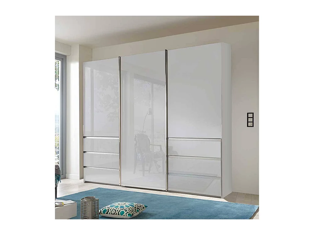 Kleiderschrank Schiebetüren mit sechs Schubladen Weiß