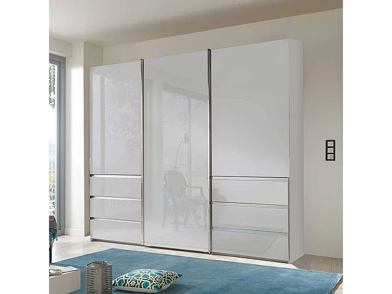 Kleiderschrank Schiebetüren mit sechs Schubladen Weiß