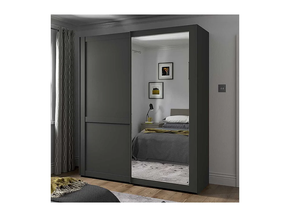 Gleittürenschrank Dunkelgrau mit Spiegel modernen Landhausstil